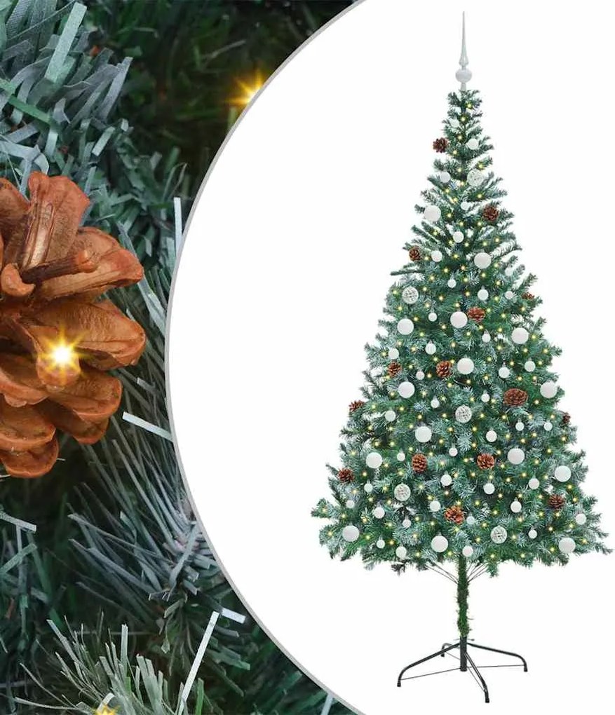 vidaXL Mű karácsonyfa 300 LED-del állvánnyal Zöld 210 cm PVC és Acél
