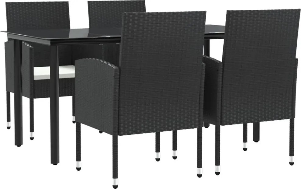 vidaXL 5 részes fekete polyrattan és acél kerti étkezőgarnitúra
