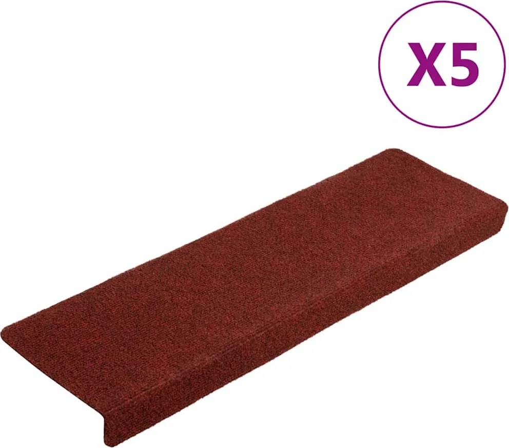 vidaXL 5 db öntapadós lépcsőszőnyeg 65 x 21 x 4 cm bordói piros téglalap alakú széllel