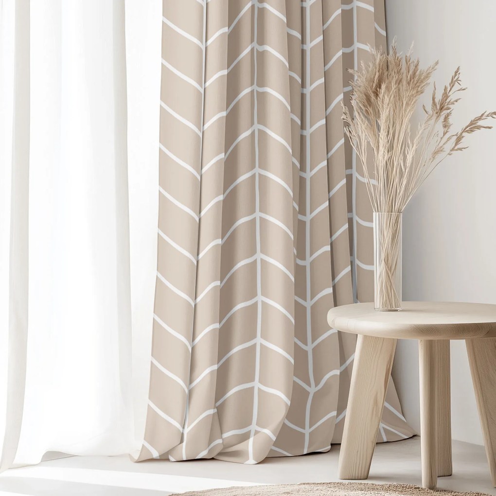 Goldea pamut függöny - fehér cikkcakk bézsen 180x150 cm