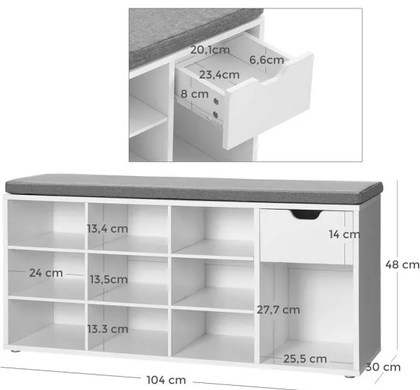 VOREN cipőtároló fehér/szürke