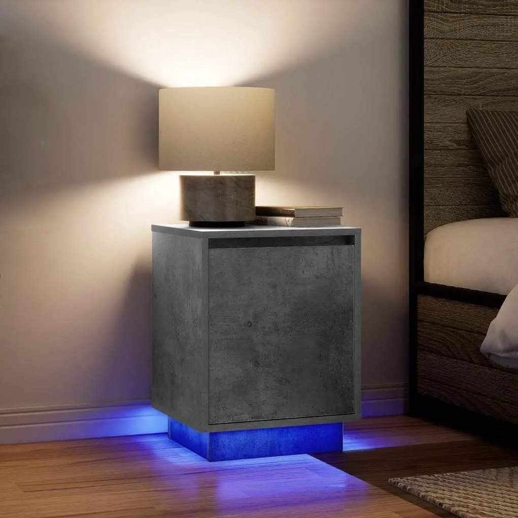 2 db betonszürke éjjeliszekrény LED-fényekkel 38x34x50 cm