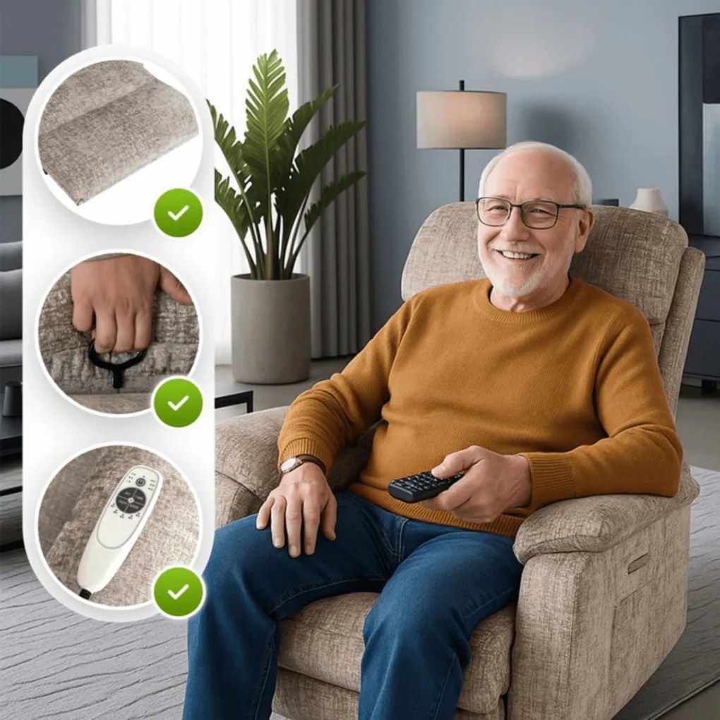 Elektromosan Vezérelhető Masszázsfunkciós Relaxfotel Fotel Barnás-Bézs Színben. BRUCE