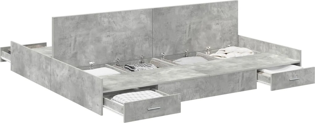 vidaXL Ágykeret tárolóval fiókkal Beton Szürke 200 x 200 cm Faanyag