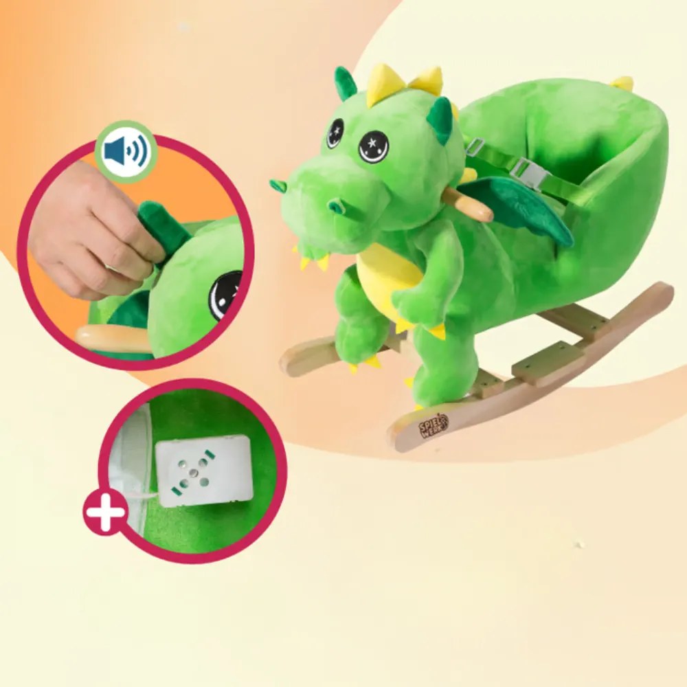 Spielwerk DINO hintázó sárkány biztonsági övvel, zöld