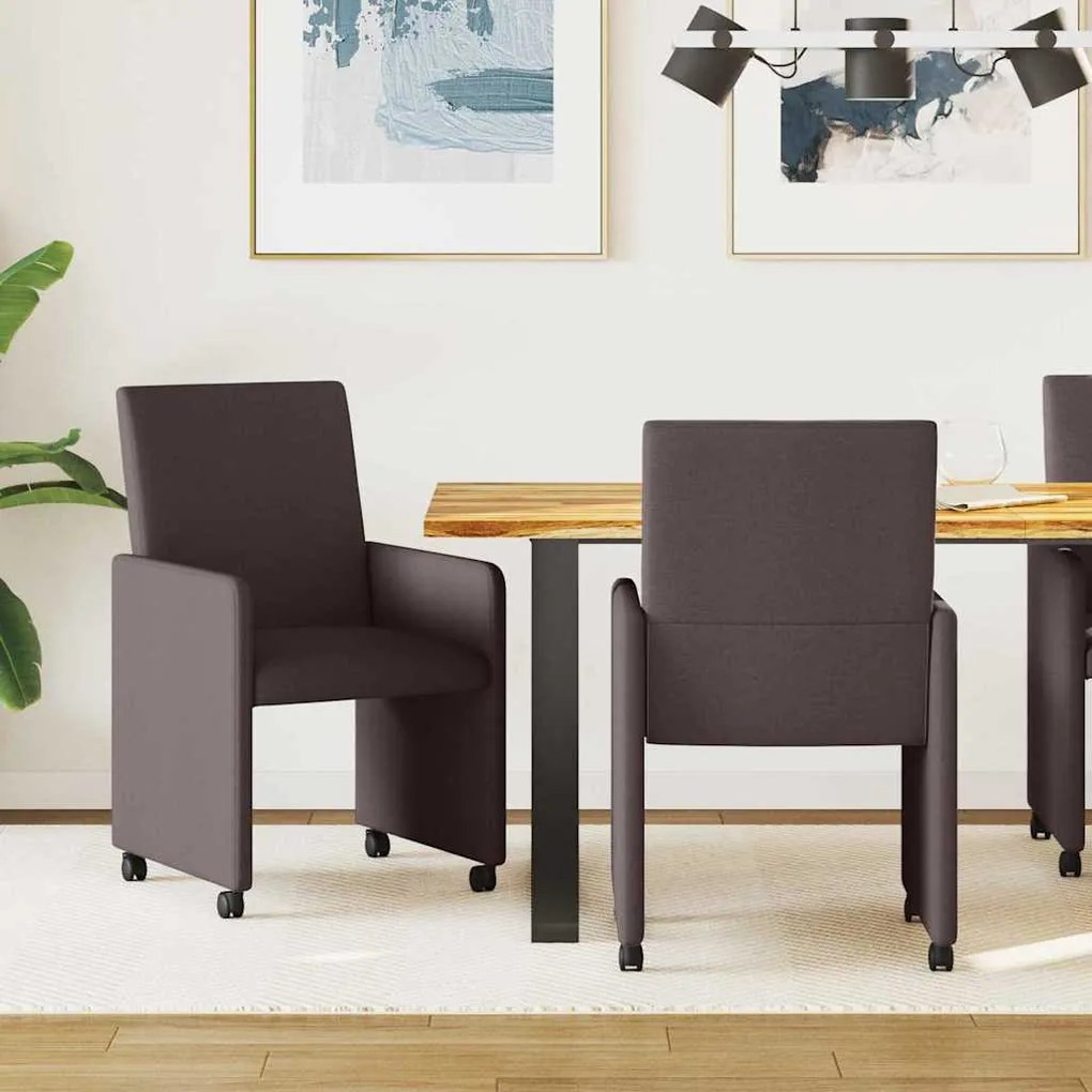 Étkező Székek kerékkel 2 pcs sötétbarna 57 x 66 x 94 cm szövet