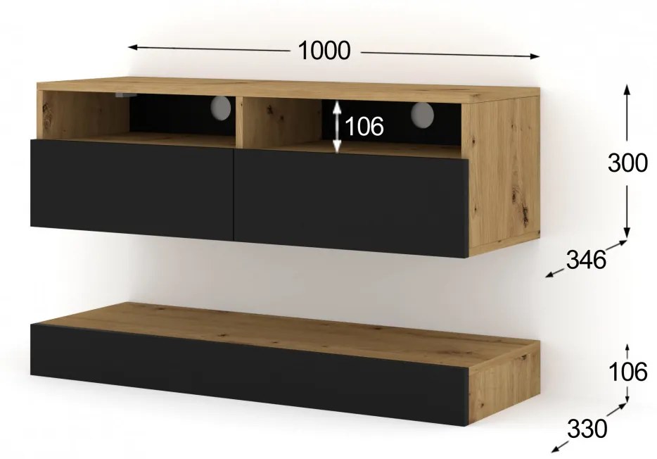 Comodă Tv Culoare Stejar Artizanal Negru Mat DUO 100