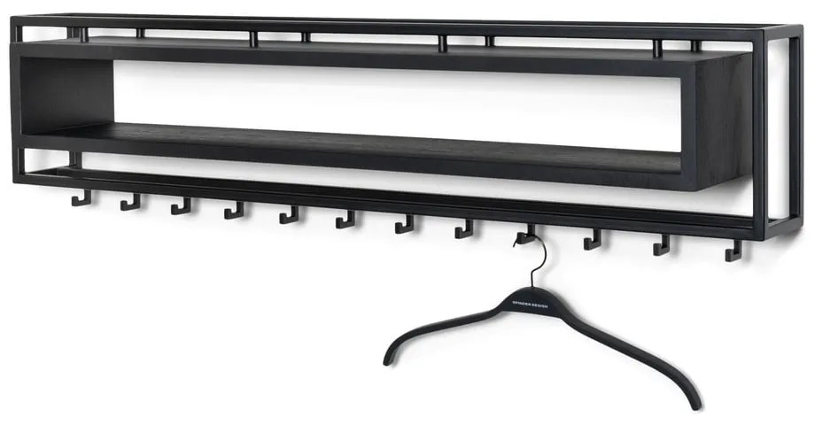 Fekete fém fali fogas polccal 118 cm School – Spinder Design
