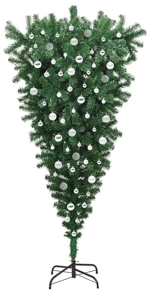 Felfele fordított műfenyő fényekkel és gömbökkel Zöld 210 cm
