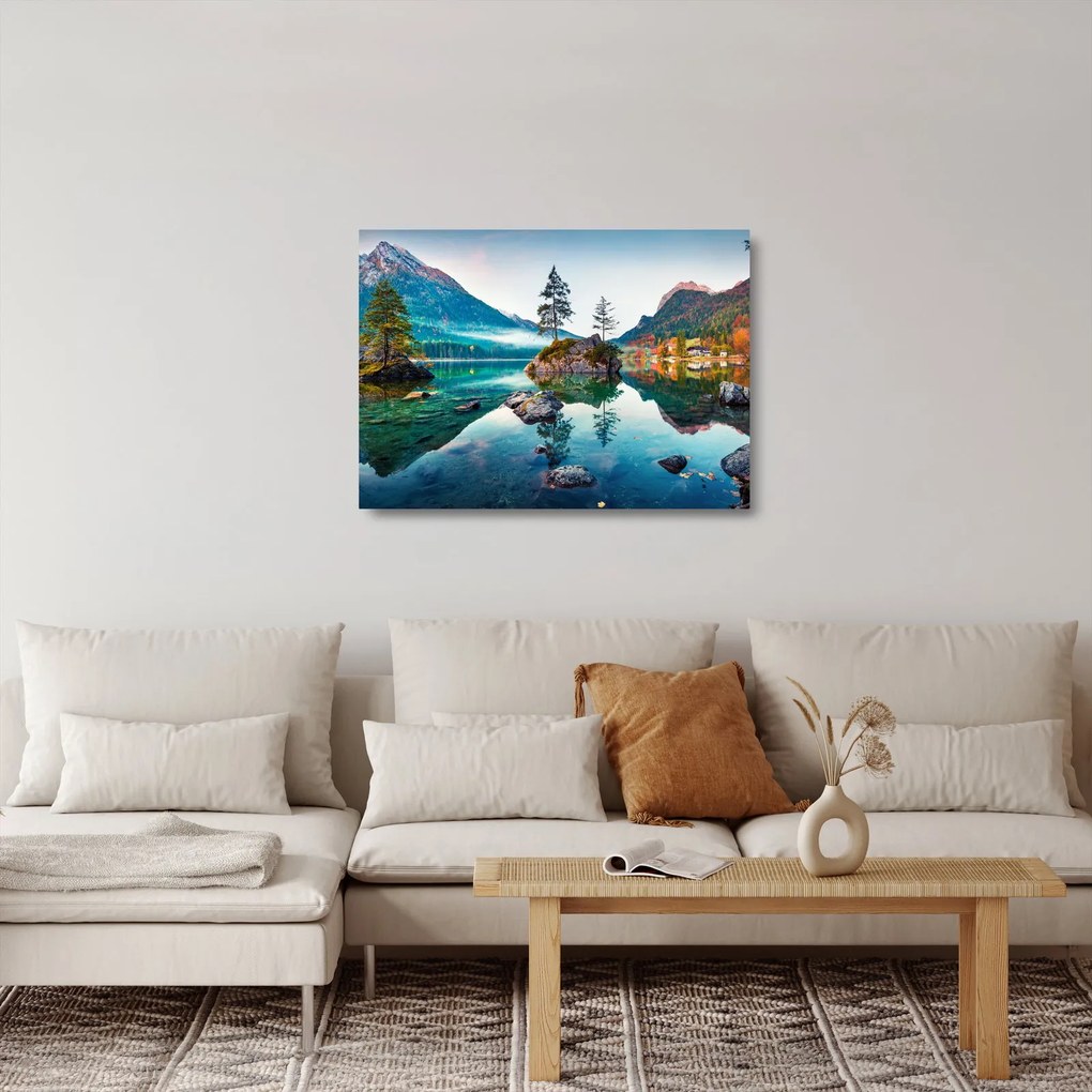 Kép - Lake Hintersee, Bajor - Alpok, Ausztria (üvegen) (70x50 cm)