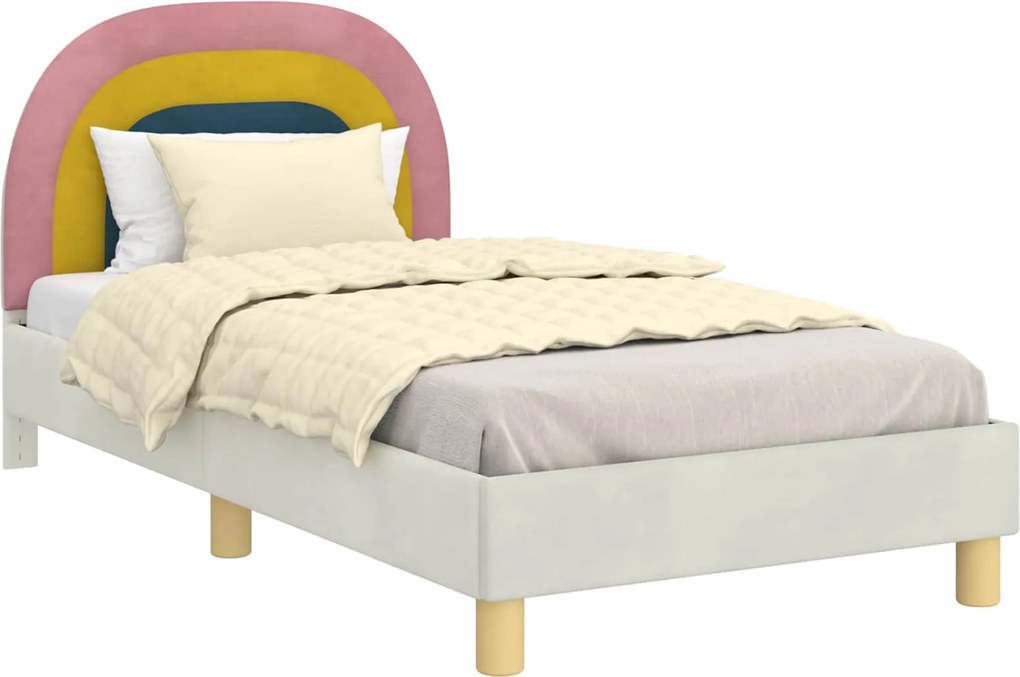 vidaXL Gyerekágy kerettel fejtámlával Krém 80 x 160 cm Bársony