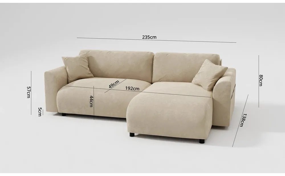 Bézs kinyitható sarokkanapé (variálható) Lorine – Ropez