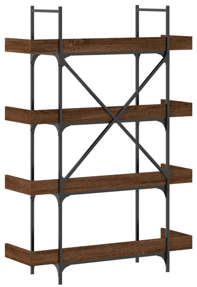 4-szintes barna tölgy szerelt fa könyvespolc 100x33x145,5 cm