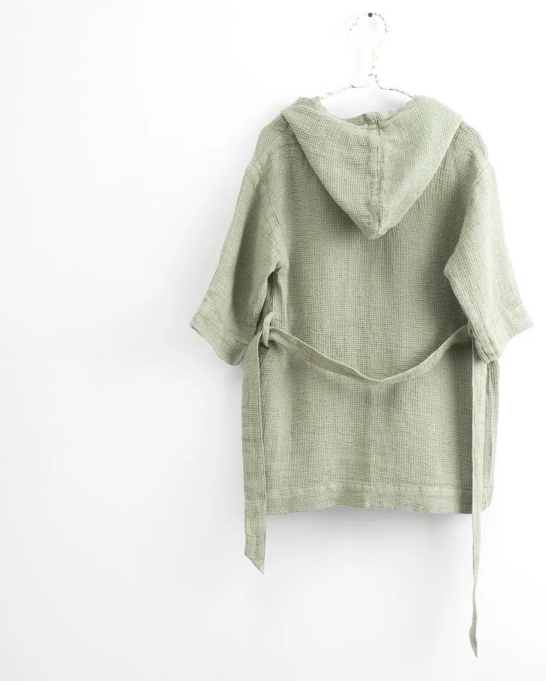 Nature zöld len gyerek fürdőköpeny, méret: 122 - 128 - Linen Tales