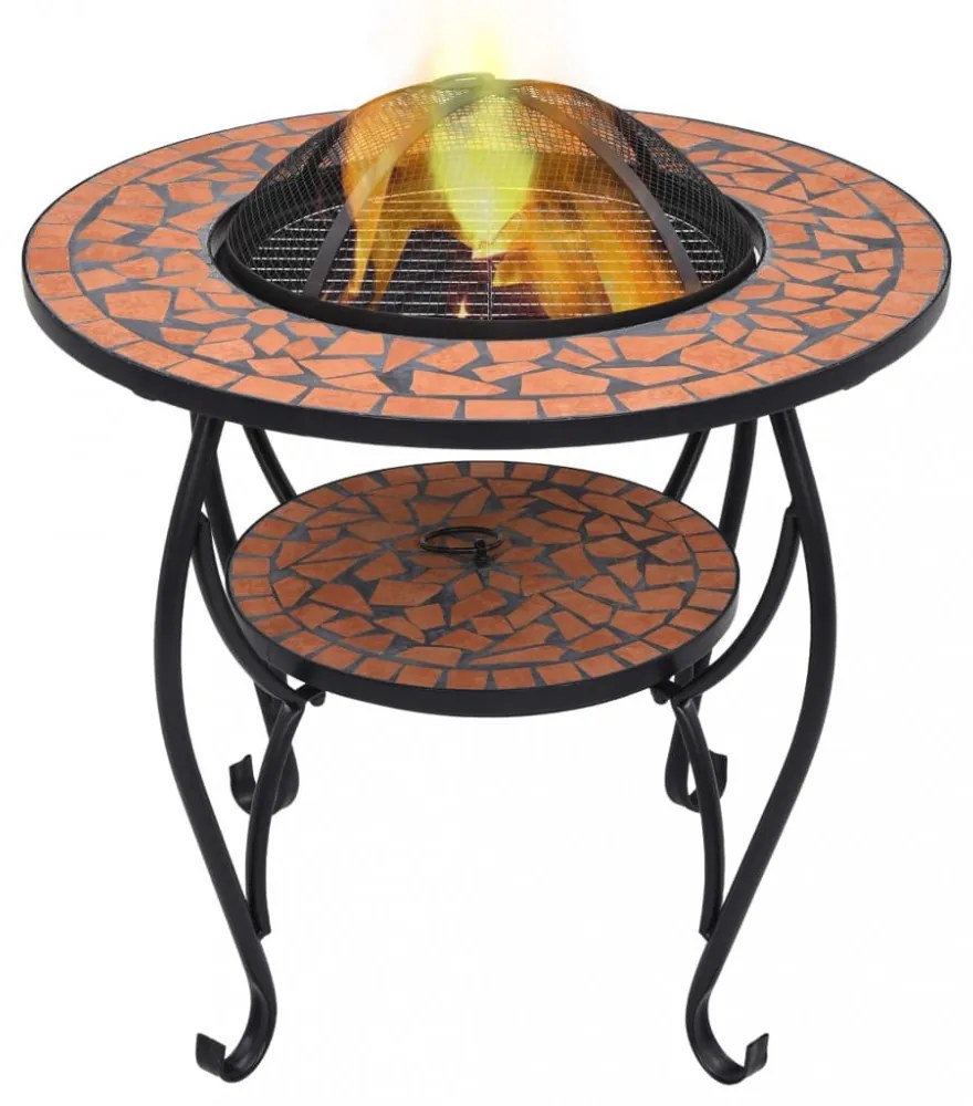 terrakotta kerámia mozaik tűztál asztallal 68 cm
