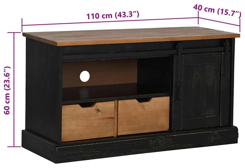 HALDEN fekete tömör fa TV szekrény tolóajtóval 110x40x60 cm