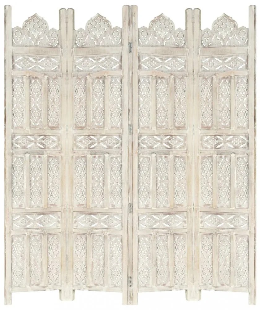 4-paneles fehér mangófa kézzel faragott térelválasztó 160x165cm