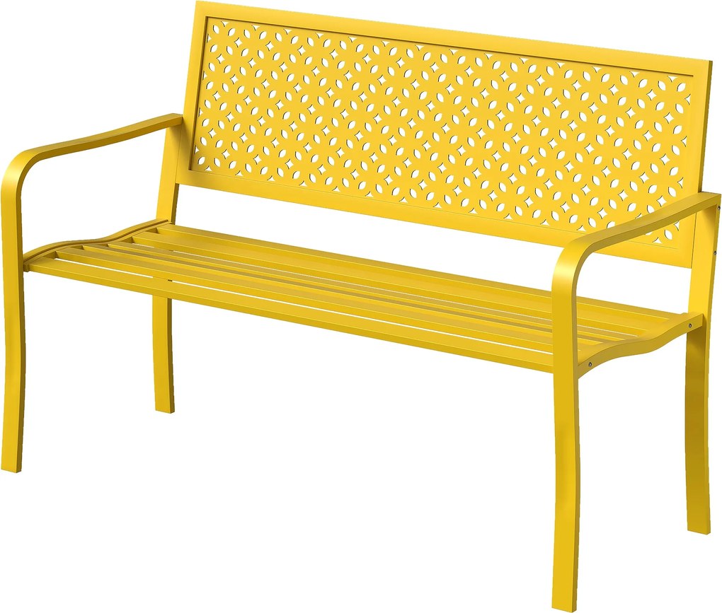 Outsunny 2 személyes fém kerti pad — időjárásálló, rozsdamentes lamellás háttámla, geometrikus dizájn, 127 x 61 x 85 cm | Aosom