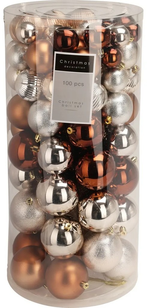 Amber karácsonyi díszek szett, 100 db, műanyag