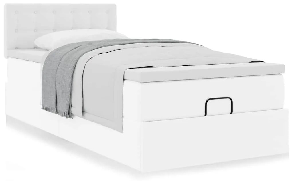 fehér műbőr ottomán ágy matraccal 90x200cm