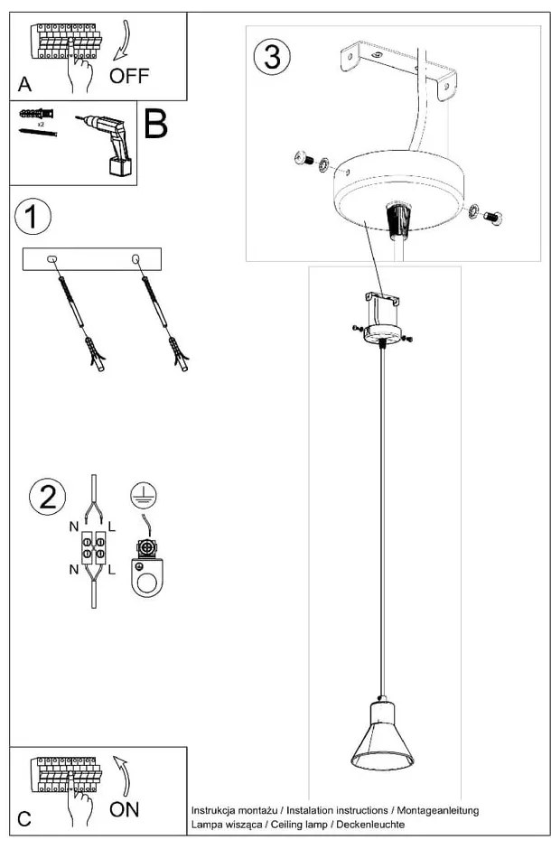 Fekete függőlámpa fém búrával 14x14 cm Martina - Sollux