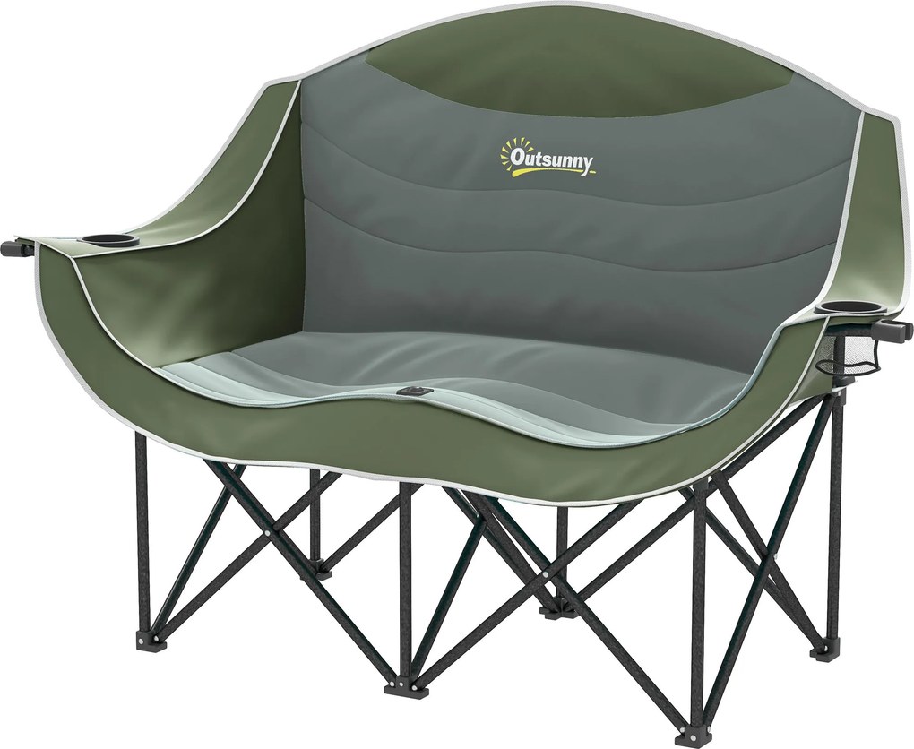 Outsunny két személyes összecsukható kempingszék pohártartóval és hordtáskával — párnázott dupla ülés, max. 250 kg | Aosom