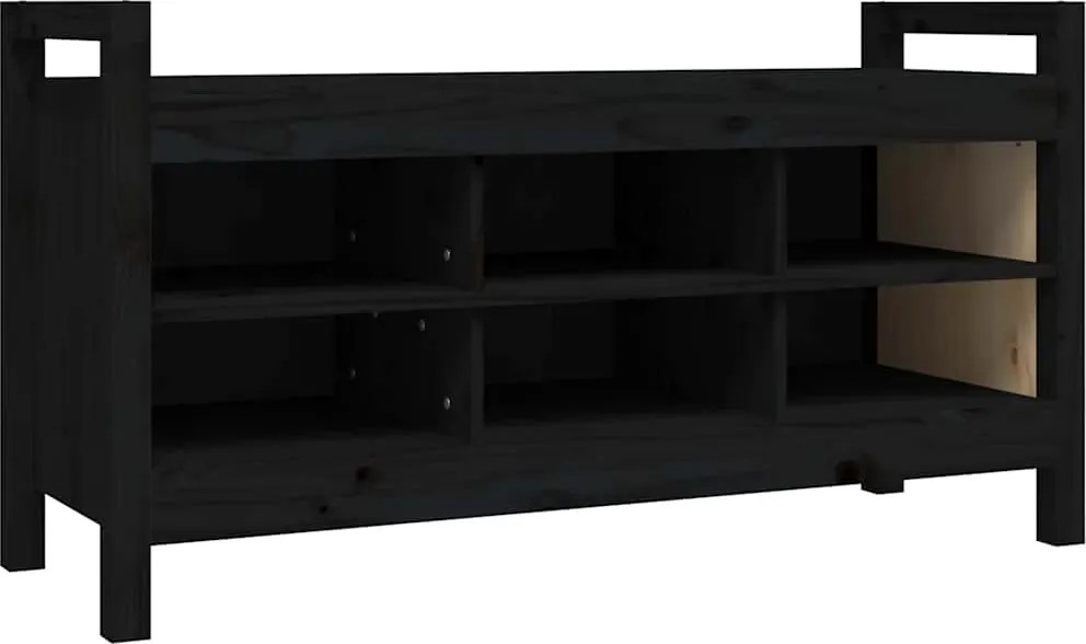 vidaXL fekete tömör fenyőfa előszoba pad 110x40x60 cm