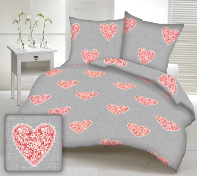Pamut ágyneműk Love piros TiaHome - 1x Párna 90x70cm, 1x Paplan 140x200cm
