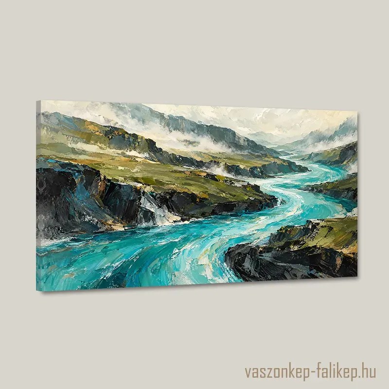 Türkiz folyó völgye vászonkép – élő részletek 40x23 cm