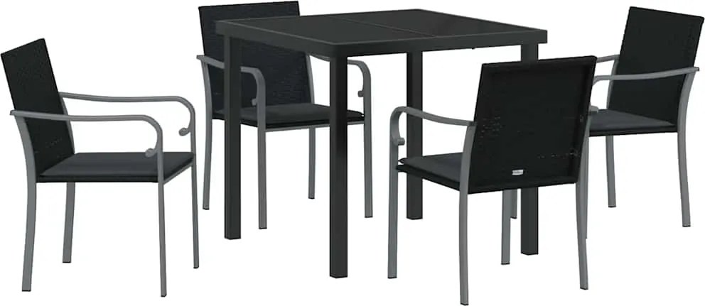 vidaXL Kert étkező szett 5 pcs Fekete és Szürke PE Rattan