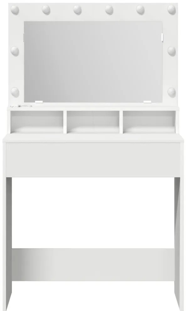 Sminkasztal LED Fényekkel, Fehér - 79x41x135 cm