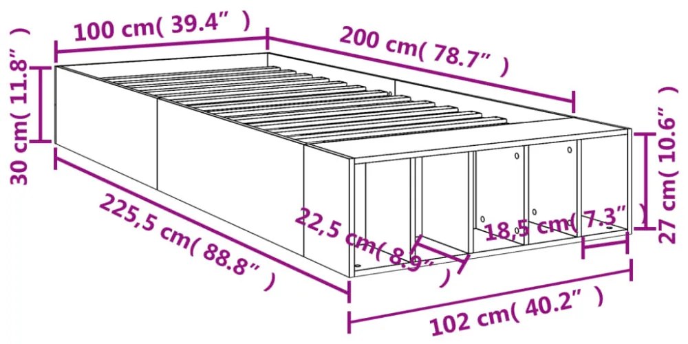 barna tölgyszínű szerelt fa ágykeret 100 x 200 cm