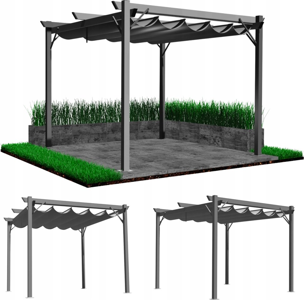 Kerti Pergola Terasz Szürke Tető Pavilon Tető 3x3 M