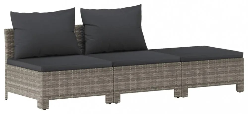 3 részes szürke polyrattan kerti bútor szett párnákkal
