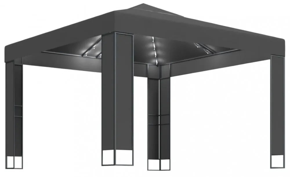 antracitszürke dupla tetős pavilon LED fényfüzérrel 3 x 3 m