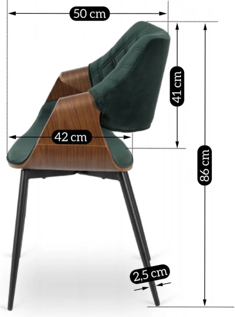 Elegáns Bársony Étkezőszék Zöld/Dió Színben. DAKOTA
