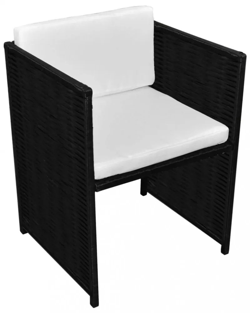 3 darabos fekete polyrattan bisztrószett párnákkal