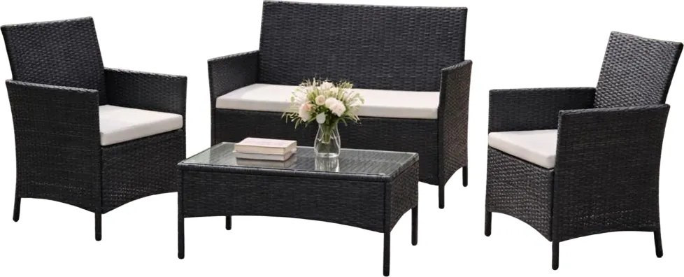 Avenberg Grande kerti rattan bútorkészlet, fekete