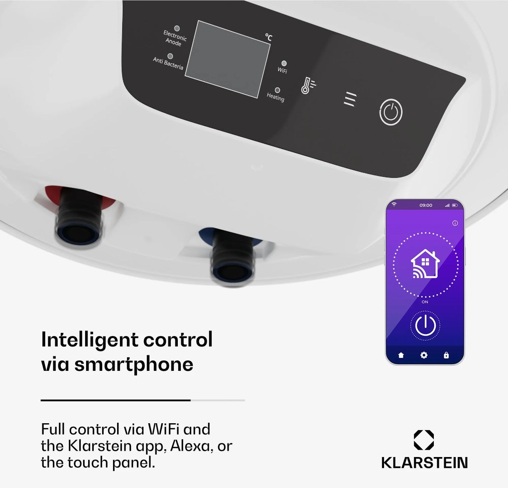 Klarstein ENDURAHEAT SMART 50, meleg víz tároló, 50 liter, 75°C. 1500 W, 3 méretben fehér