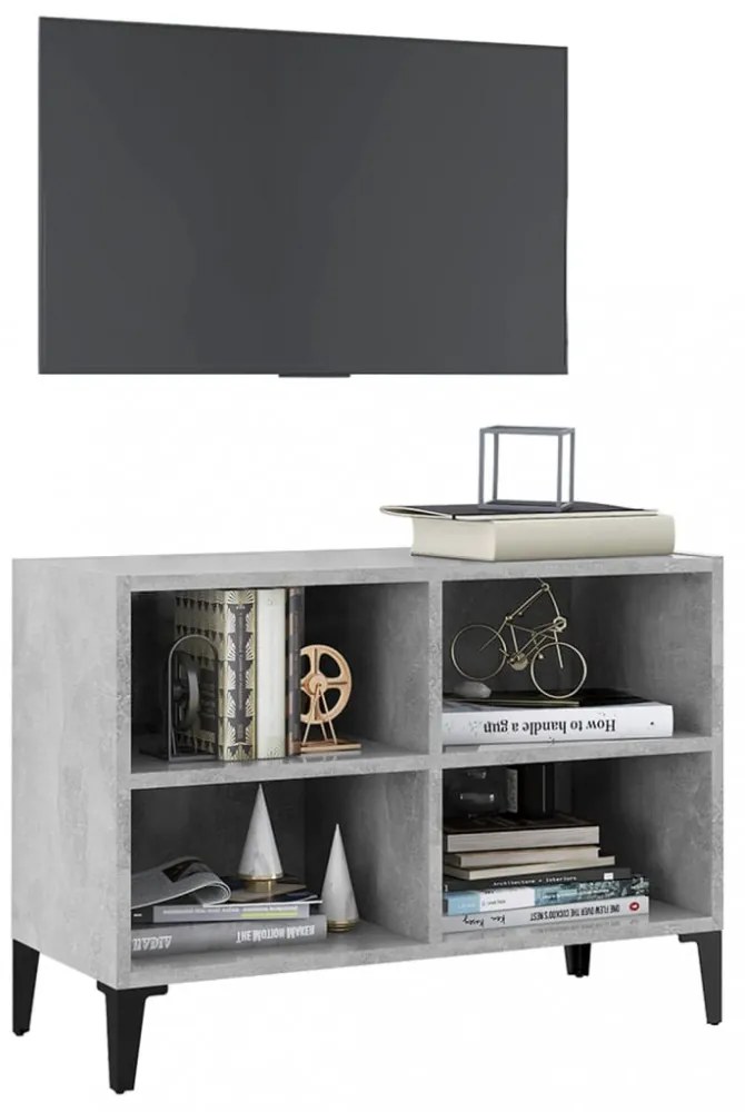 betonszürke TV-szekrény fémlábakkal 69,5 x 30 x 50 cm