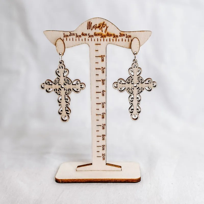 Fából készült természetes lógó fülbevaló CROSS - MONATY | SENTOP