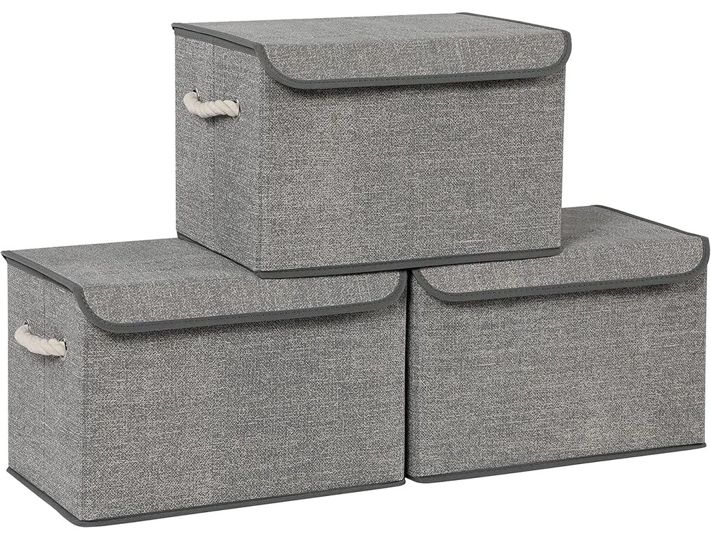 Tárolódobozok fedéllel 3 db-os szett, 38 x 25 x 25 cm, szürke