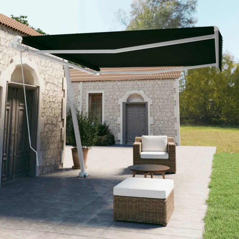 antracitszürke kézzel kihúzható póznás napellenző 400 x 350 cm