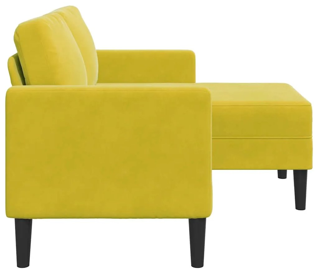 sárga bársony 2 üléses kanapé L-alakú kanapéval 125 cm