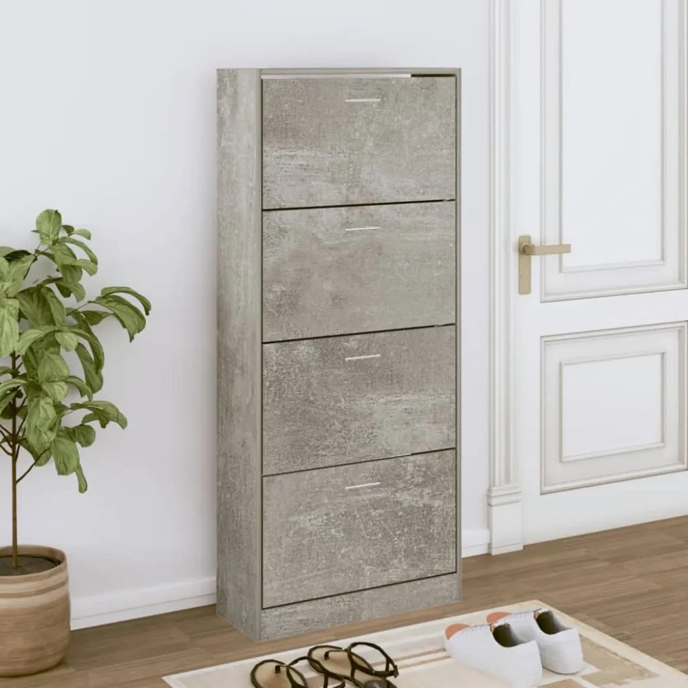betonszürke szerelt fa cipőszekrény 63x24x147 cm
