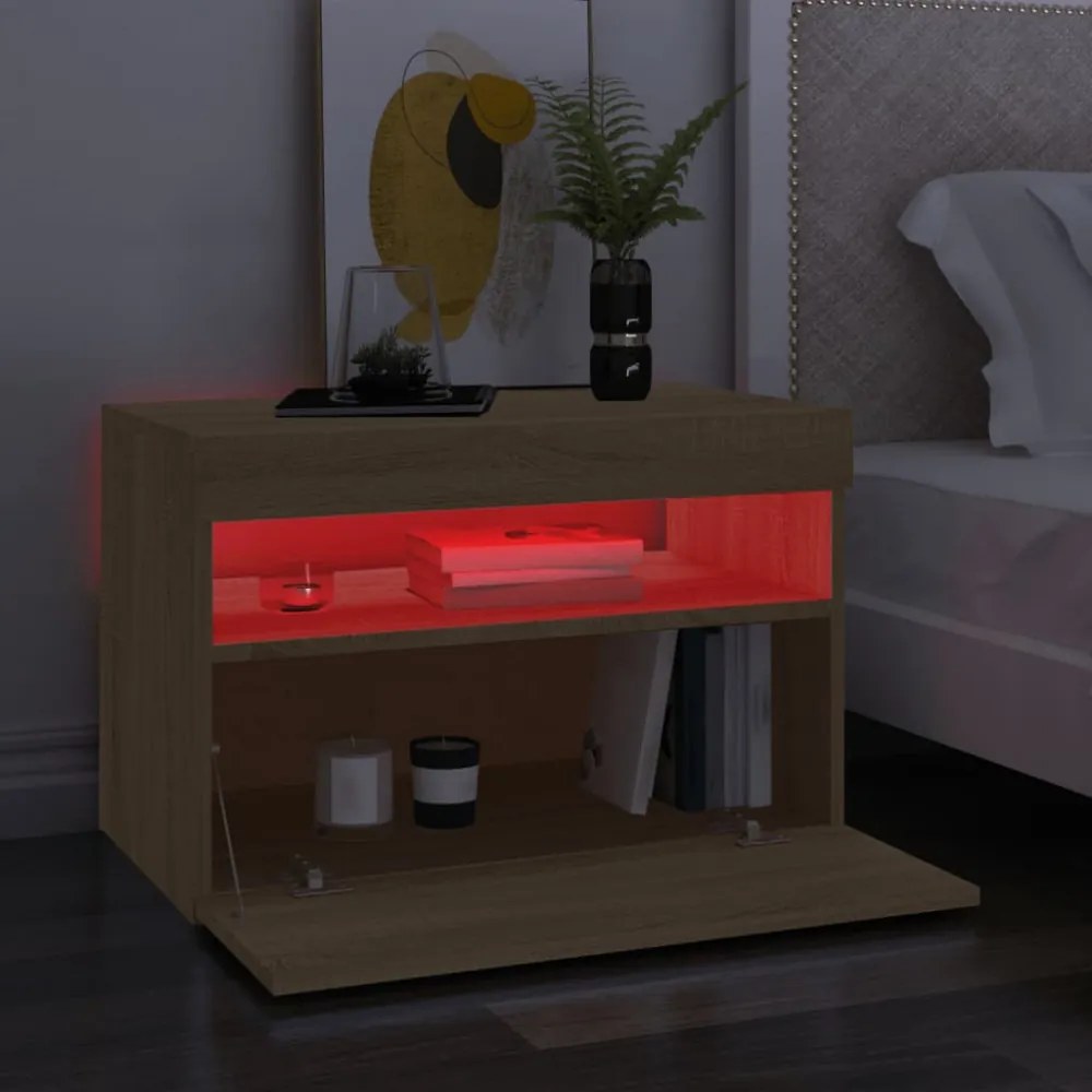 2 db sonoma tölgy színű TV-szekrény LED-lámpákkal 60x35x40 cm