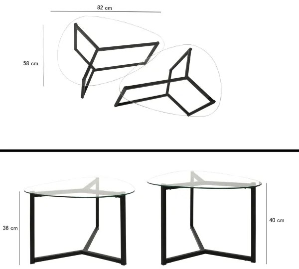 KÉSZLET 2x Kávésasztal BELLISIMO fekete/átlátszó