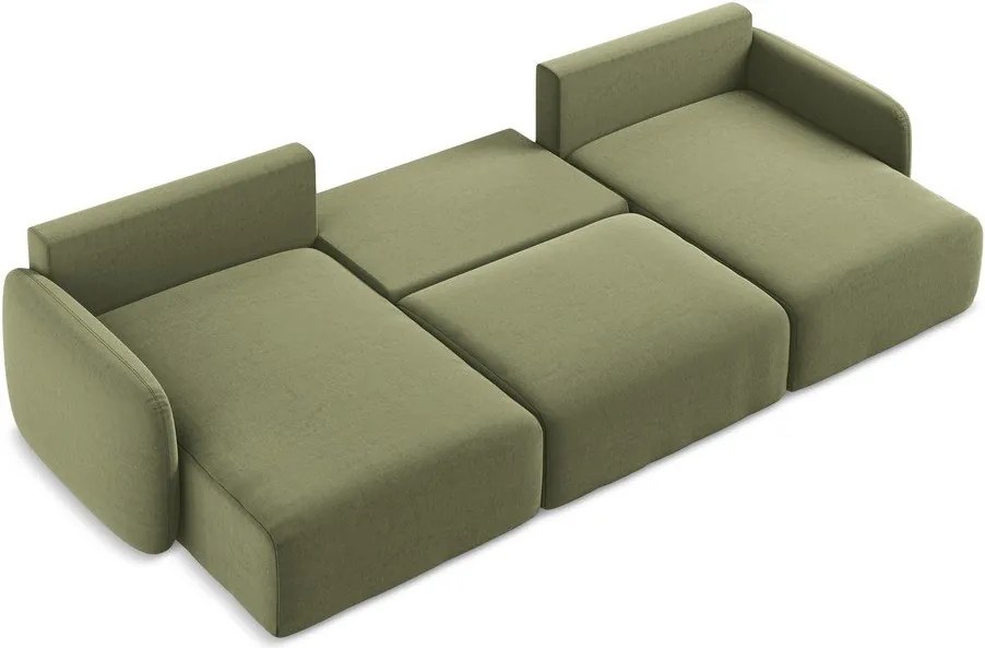 Zöld bársony kinyitható-tárolóhelyes sarokkanapé (U alakú) Kalena – Makamii