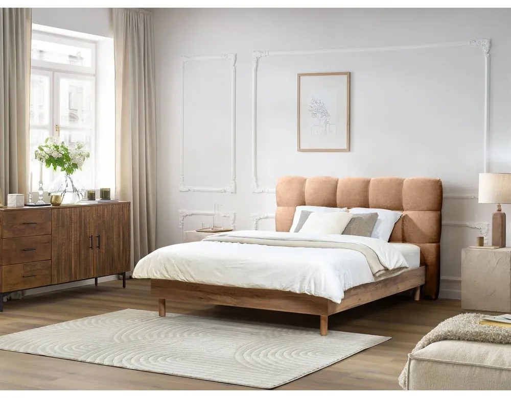 Világos rózsaszín kárpitozott franciaágy ágyráccsal 160x200 cm Kumo – Bobochic Paris