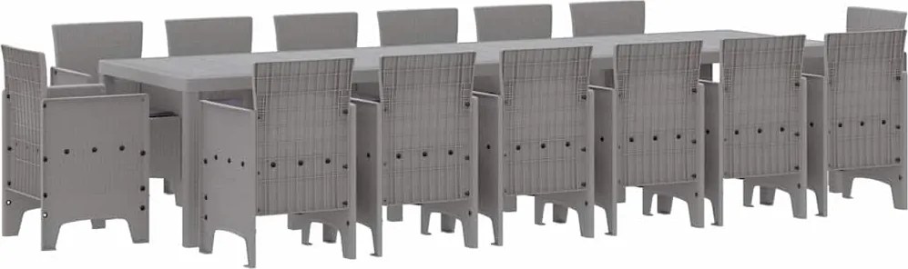 vidaXL Kert étkező szett 15 pcs Világosszürke Polt rattan